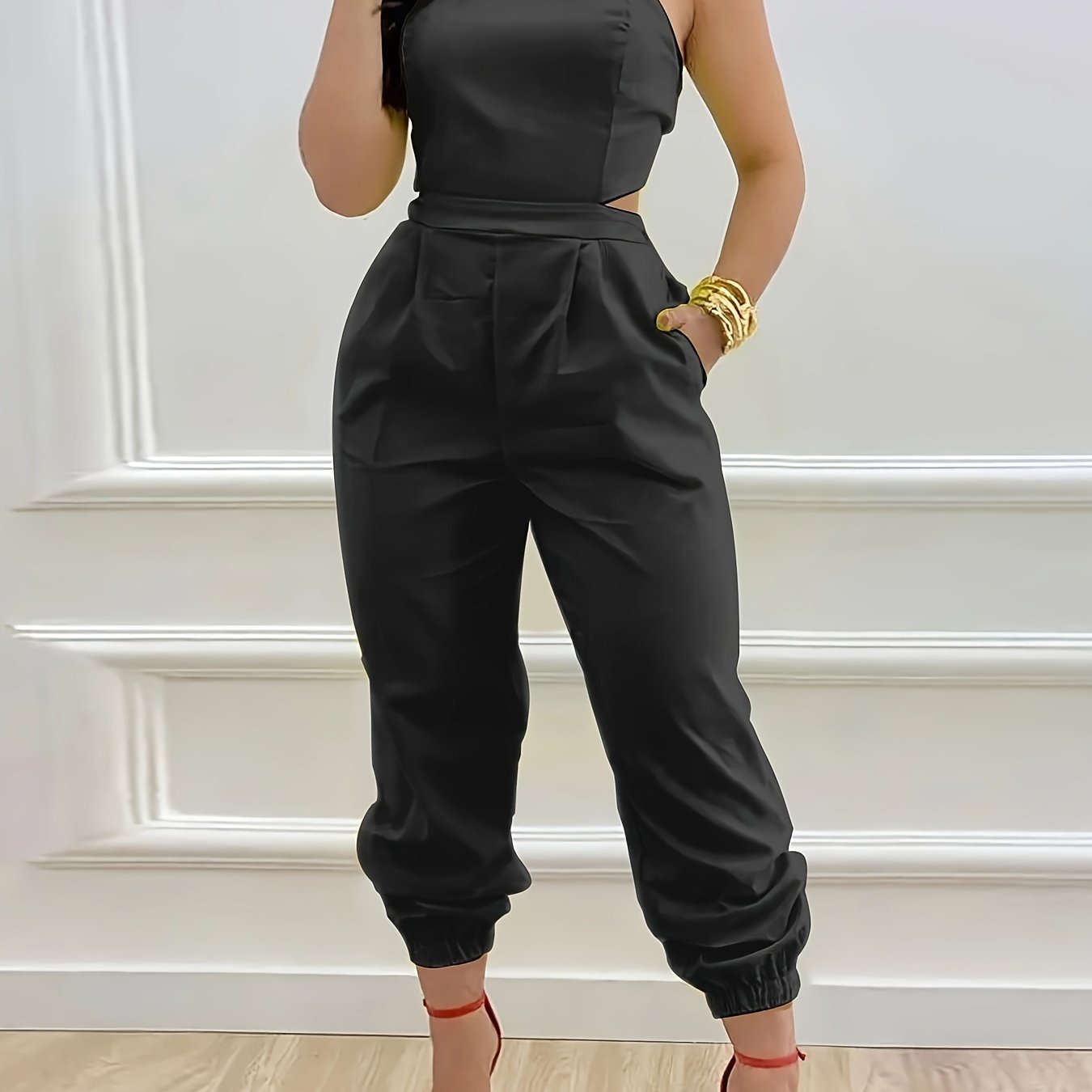 Chic Backless Sleeveless Jumpsuit with Slant Pockets - Perfect for Spring & Summer - Fashionable Womens Casual Wear