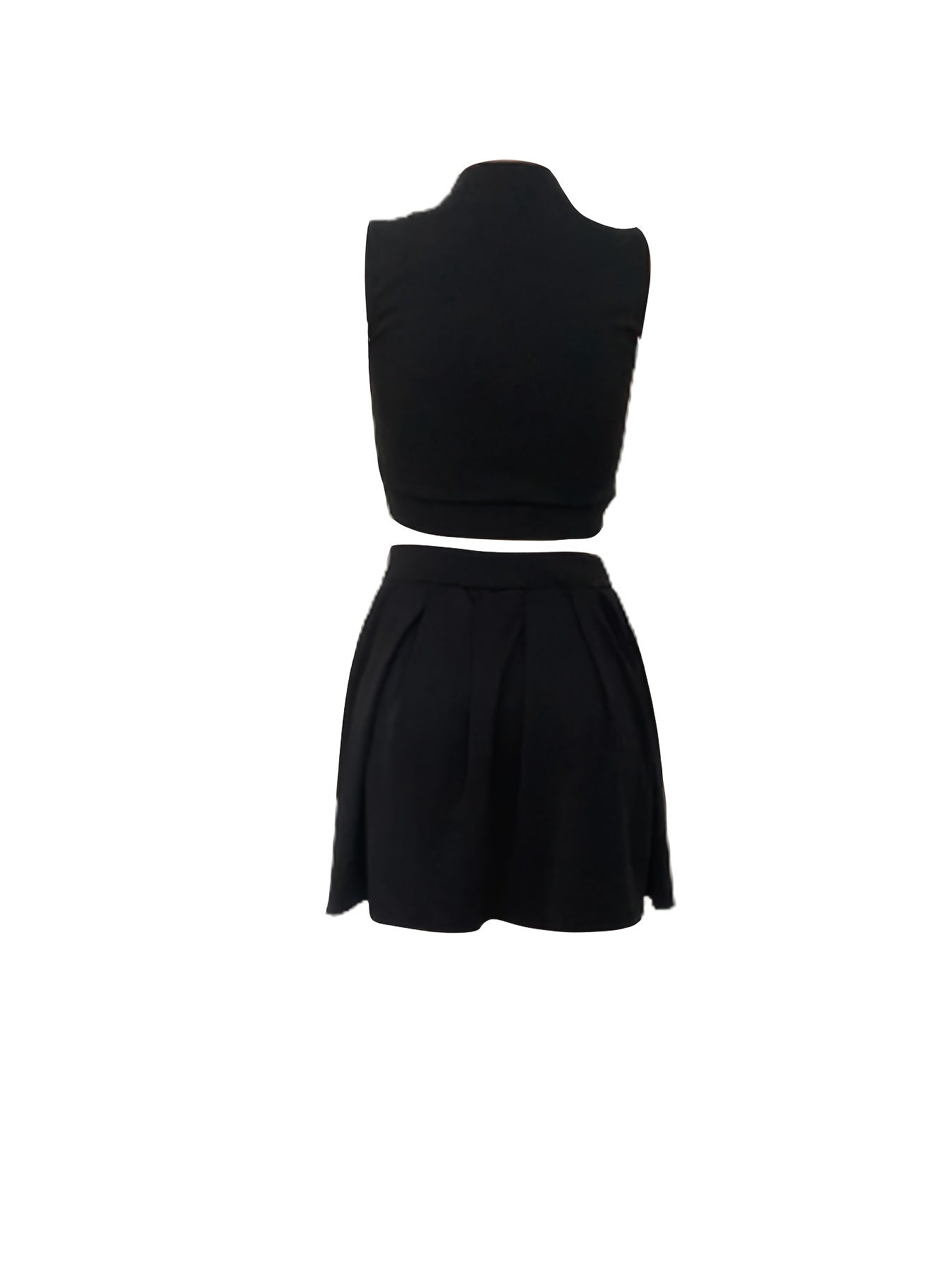 Chic Mock Neck Crop Tank & High Waist Skirt Set - Fashionable Button Detail, Womens Casual Two-piece Outfit for Everyday Glamour