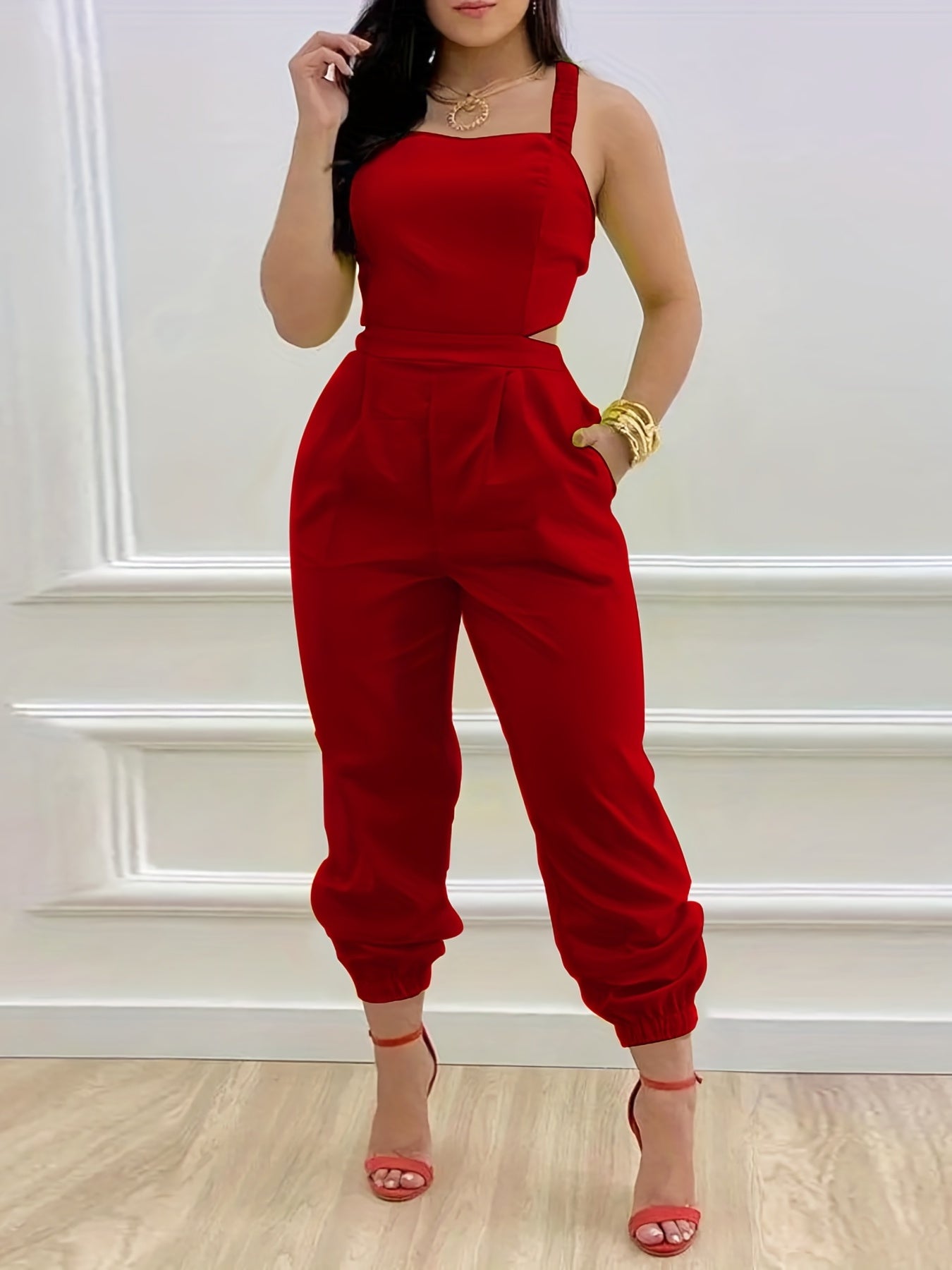 Chic Backless Sleeveless Jumpsuit with Slant Pockets - Perfect for Spring & Summer - Fashionable Womens Casual Wear