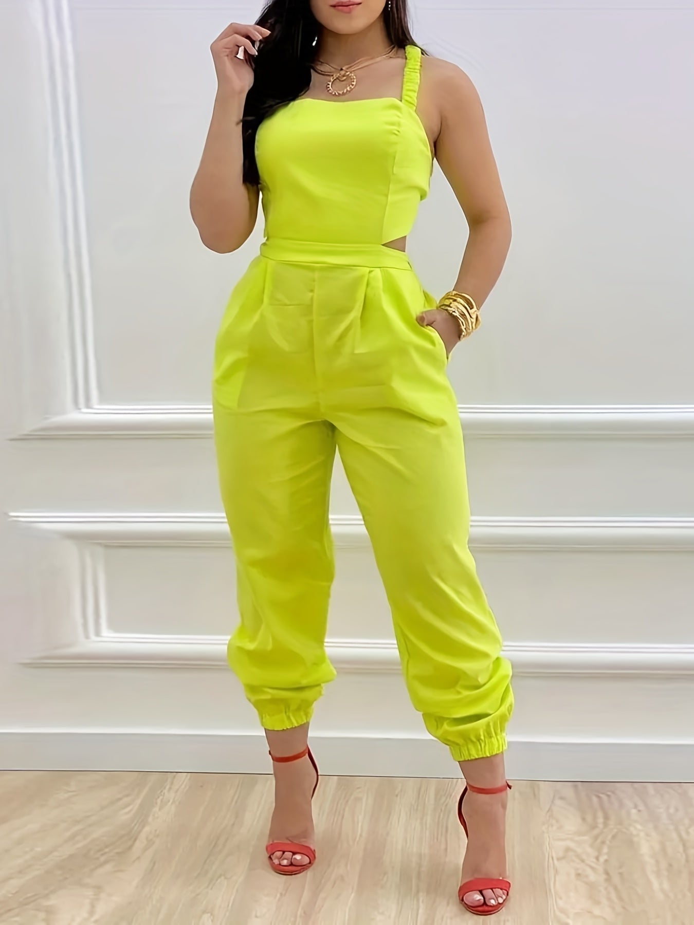 Chic Backless Sleeveless Jumpsuit with Slant Pockets - Perfect for Spring & Summer - Fashionable Womens Casual Wear