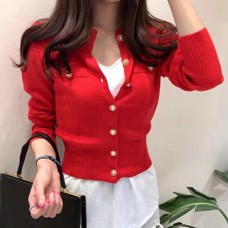 2025 Autumn Long Sleeve Women's Cardigan Sweater Knitted design   Short and casual style  Single-breasted closure