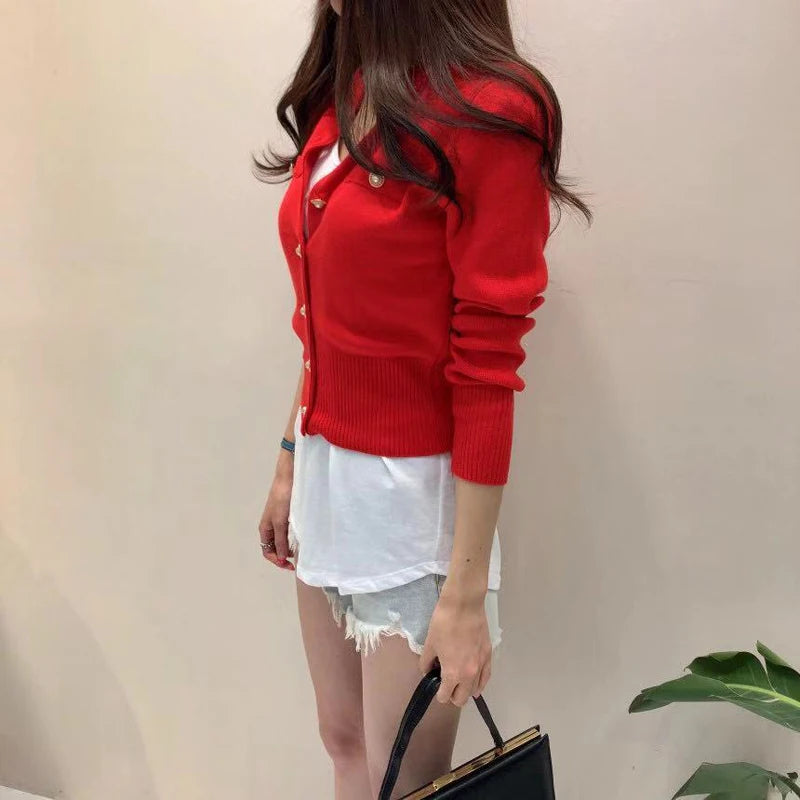 2025 Autumn Long Sleeve Women's Cardigan Sweater Knitted design   Short and casual style  Single-breasted closure