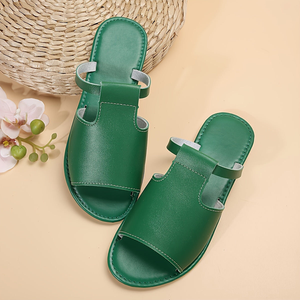 Womens Comfortable Casual Slippers - Stylish Black Open Toe Non-Slip Slides - Durable Outdoor & Beach Ready, Quick-Dry Slip-On Shoes