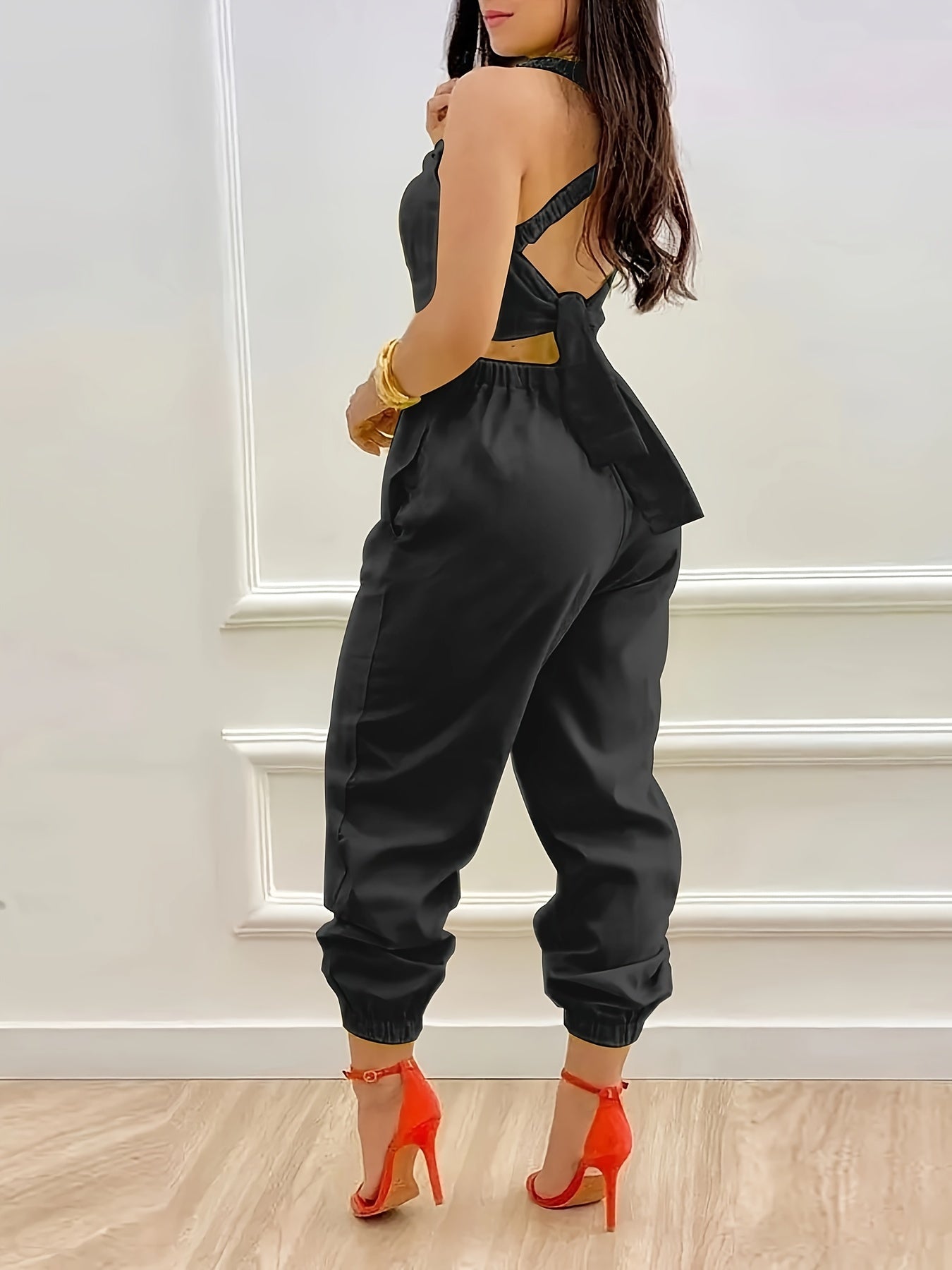 Chic Backless Sleeveless Jumpsuit with Slant Pockets - Perfect for Spring & Summer - Fashionable Womens Casual Wear
