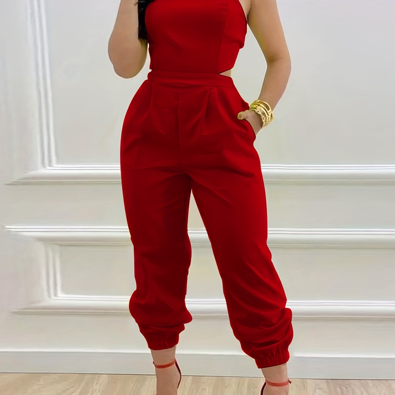 Chic Backless Sleeveless Jumpsuit with Slant Pockets - Perfect for Spring & Summer - Fashionable Womens Casual Wear