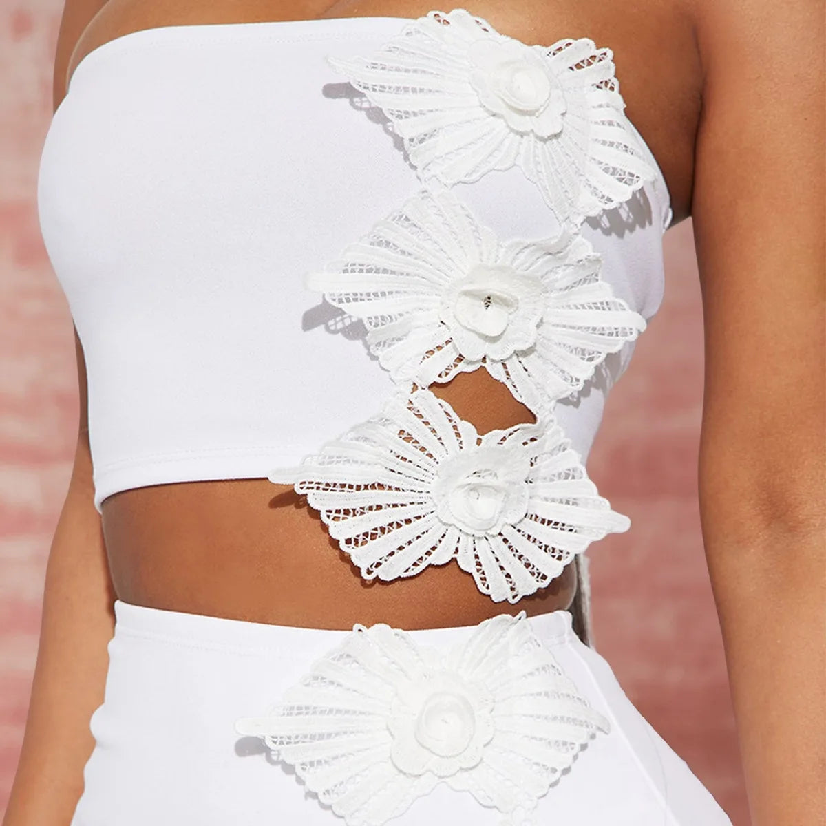 CM.YAYA Bowknot Side Women's Dress Set Strapless Crop Top and Ruffles Split Midi Maxi Long Skirt Suit Two 2 Piece Set Outfits