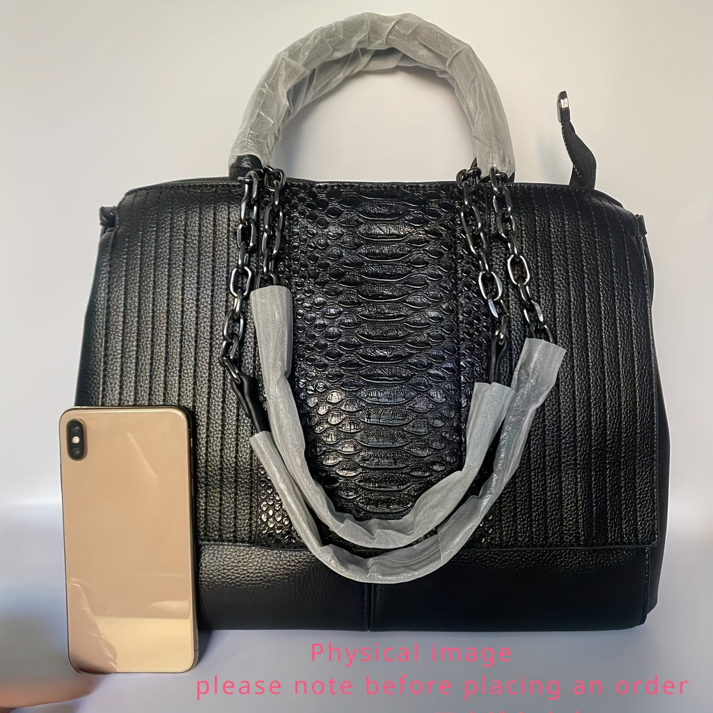Large Capacity Crocodile Embossed Faux Leather Satchel Purse - Adjustable Crossbody Bag with Zipper Closure, Tassel Embellishment, and Polyester Lining - Avant Garde Animal Print Design for Womens Occasional Use